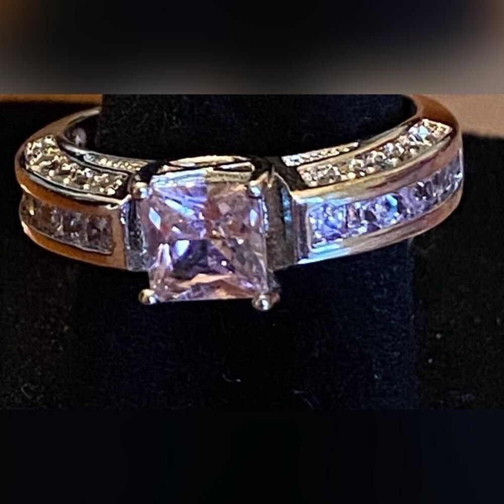 10K GF Silver Pink Princess Cut Stone Channel Set Cocktail Ring Size 9